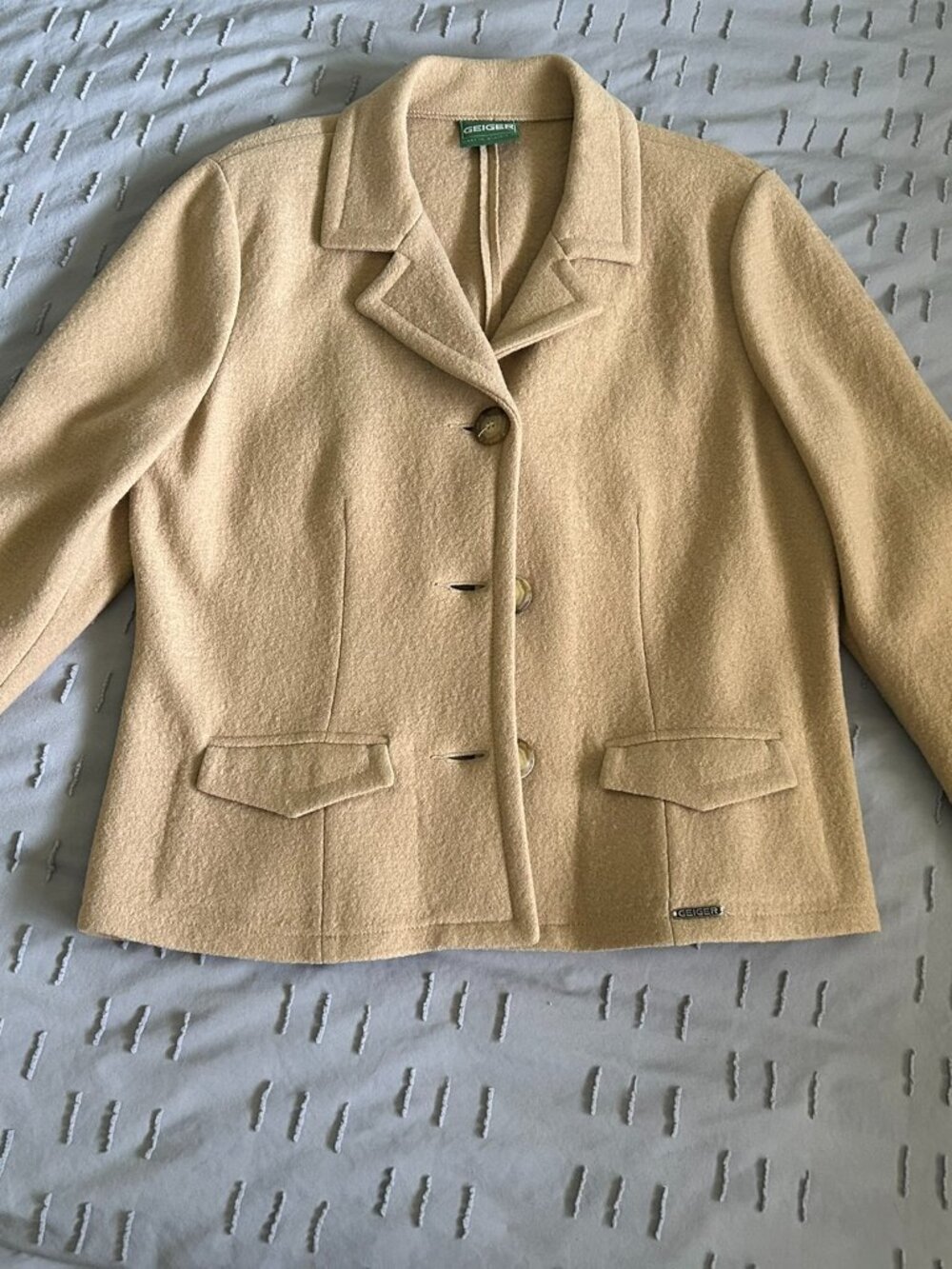 Vintage Geiger Austria Pure Wool Jacket | Boiled Wool Coat | Camel Beige | Sz44